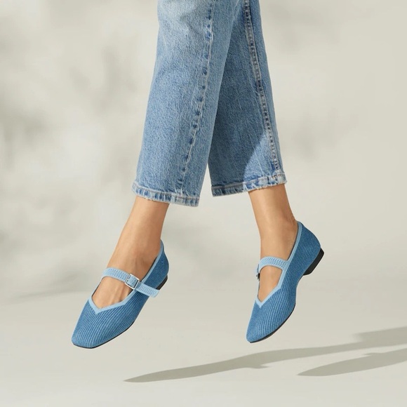 Vivaia Women’s Margot Mary Jane Flats Size 35 US 5 Denim Blue Square-Toe Shoes - Picture 1 of 11